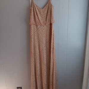 Elegant Gold Sequin Dress Adriana Papell Gown Size 8